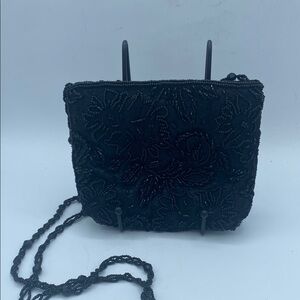 VTG Cache black beaded special occasion evening crossbody purse 6.5 x 5.5”